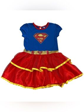 Supergirl Dress Girls 5T Superhero Costume Glitter Logo Red Blue Halloween